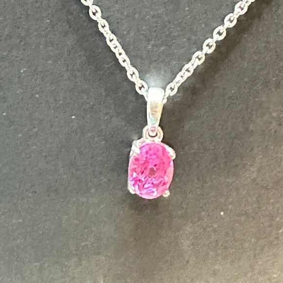 925 Sterling Silver Oval Pink Sapphire Solitaire Pendant on Chain - NWOT - Picture 12 of 15